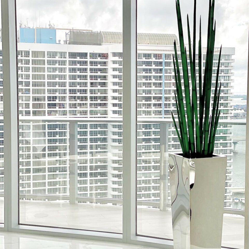 Stainless Steel Cube Planter with Snake Grass