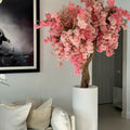 Matte White St. Tropez Vase with Personalized Pink Cherry Blossoms