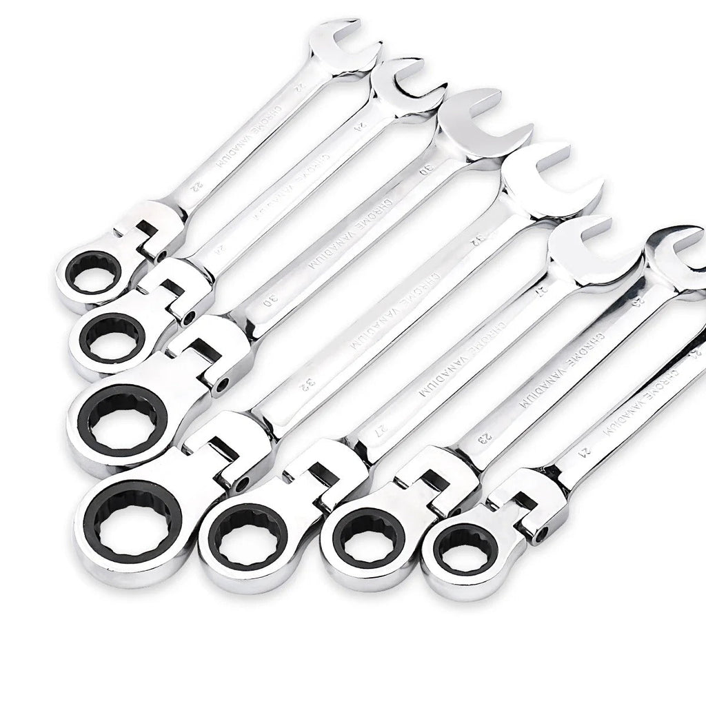 72-Tooth Ratchet Spanner — Flexible Head Wrench, 6–27mm Mirror Finish