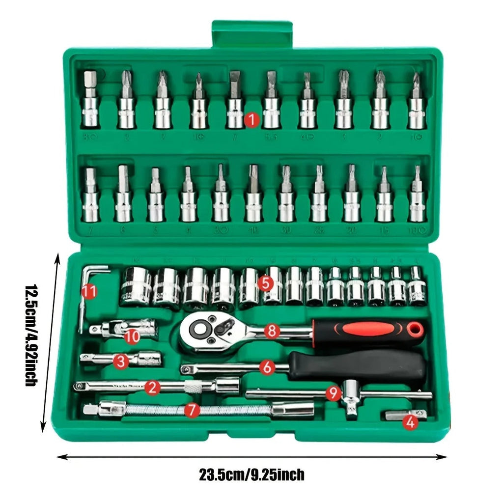 Pro 46-Piece Ratchet Socket Set — Heavy-Duty Metric & Hex Tool Kit